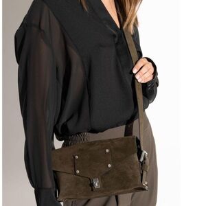 All Saints Olive Green Suede Miro Crossbody Bag